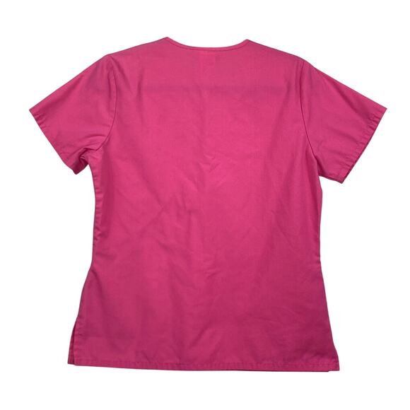 Medical Scrubs Top Womens XS Pink Short Sleeve V Neck Overlap Front Pockets - Picture 5 of 8